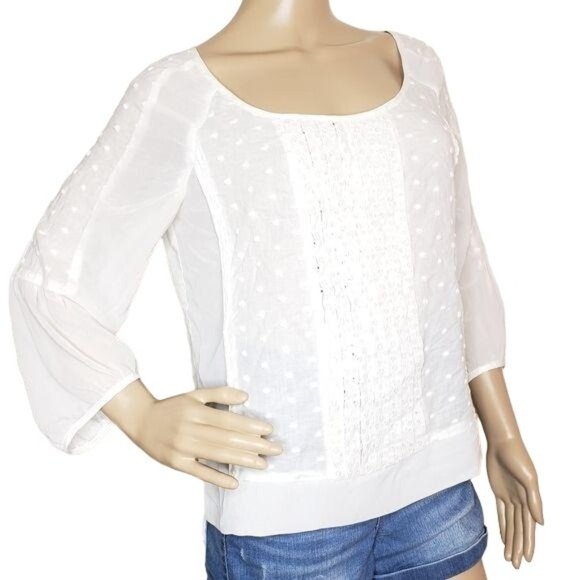 American eagle outfitters white swiss dot eyelet lace long sleeve top sz medium - Picture 1 of 7